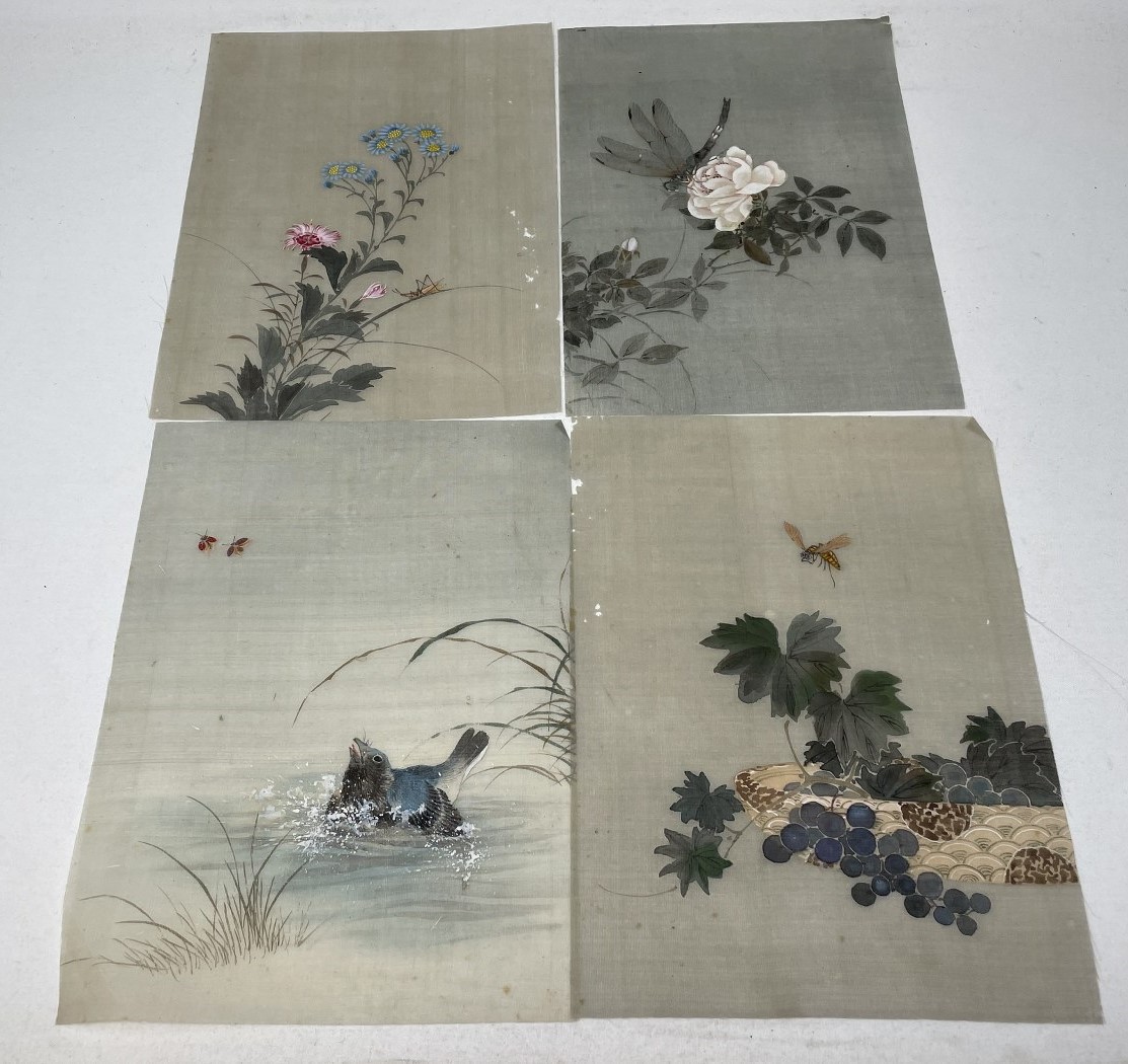 A group of Chinese paintings on fabric, and another picture, in a folio Various sizes - Image 4 of 5