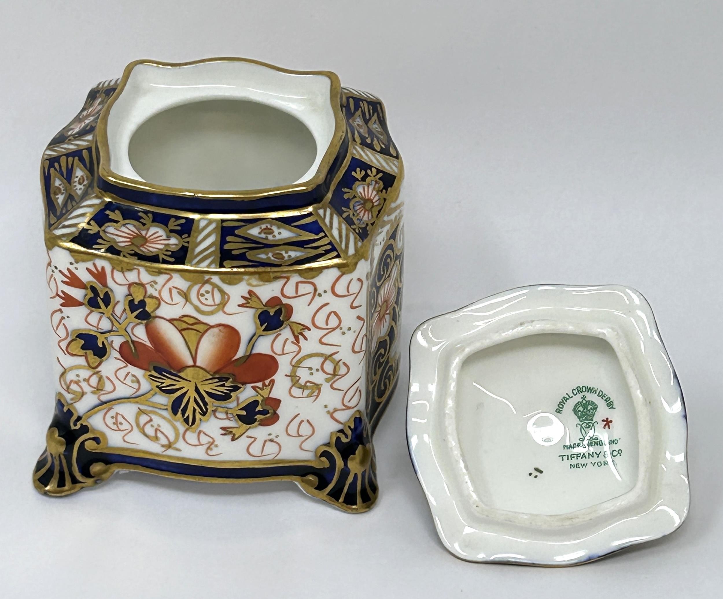 A Royal Crown Derby Imari pattern caddy, retail mark for Tiffany & Co, 8 cm high - Image 5 of 5