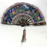 A lacquered fan, decorated figures, paper painted with figures, 22 cm