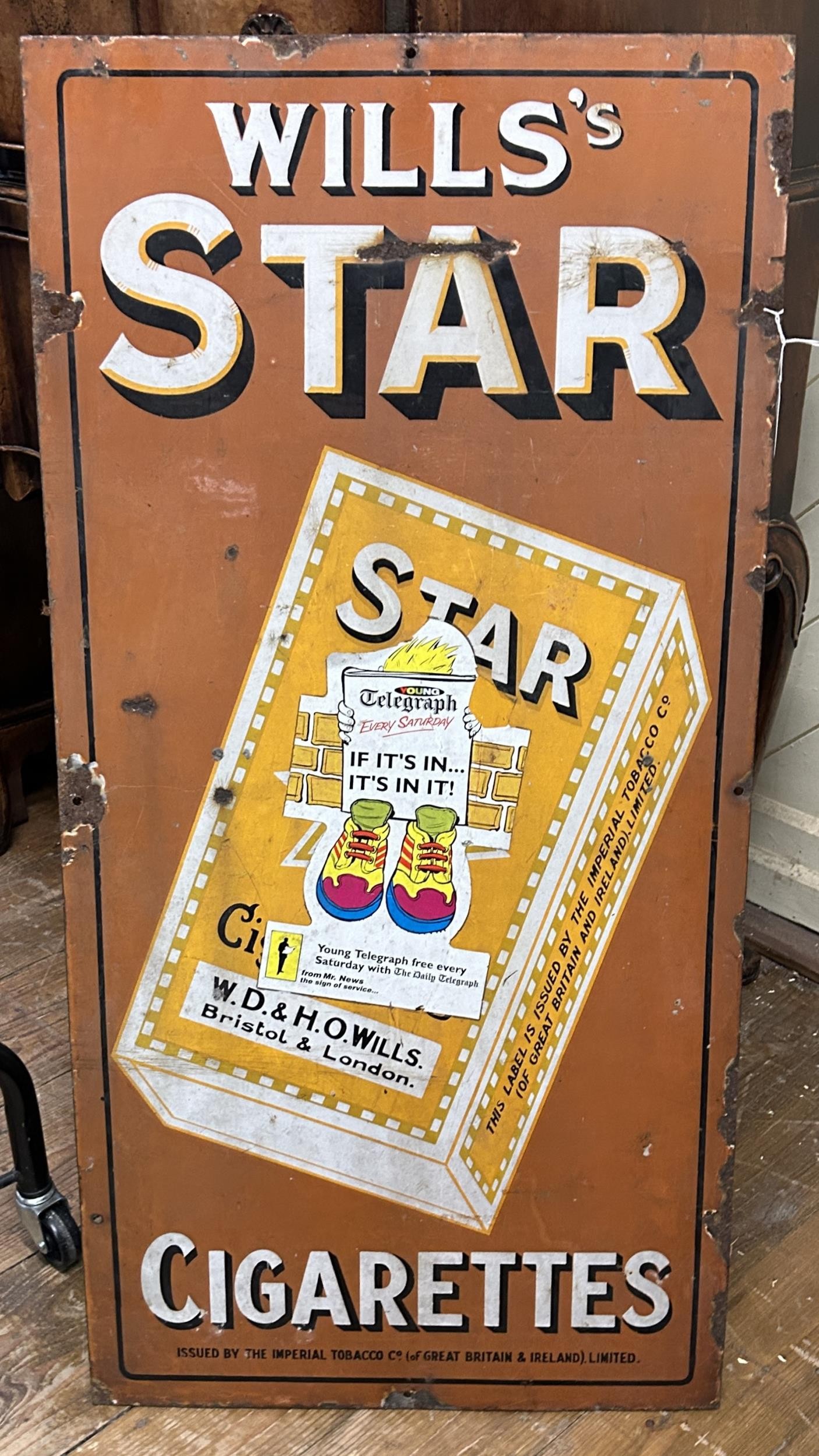 An enamel sign, Wills's Star Cigarettes, 46 x 36 cm