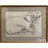 Russell, four pet dogs, pastel, signed, 53 x 34 cm, Lucy Lloyd, Piglet, pencil, signed and dated