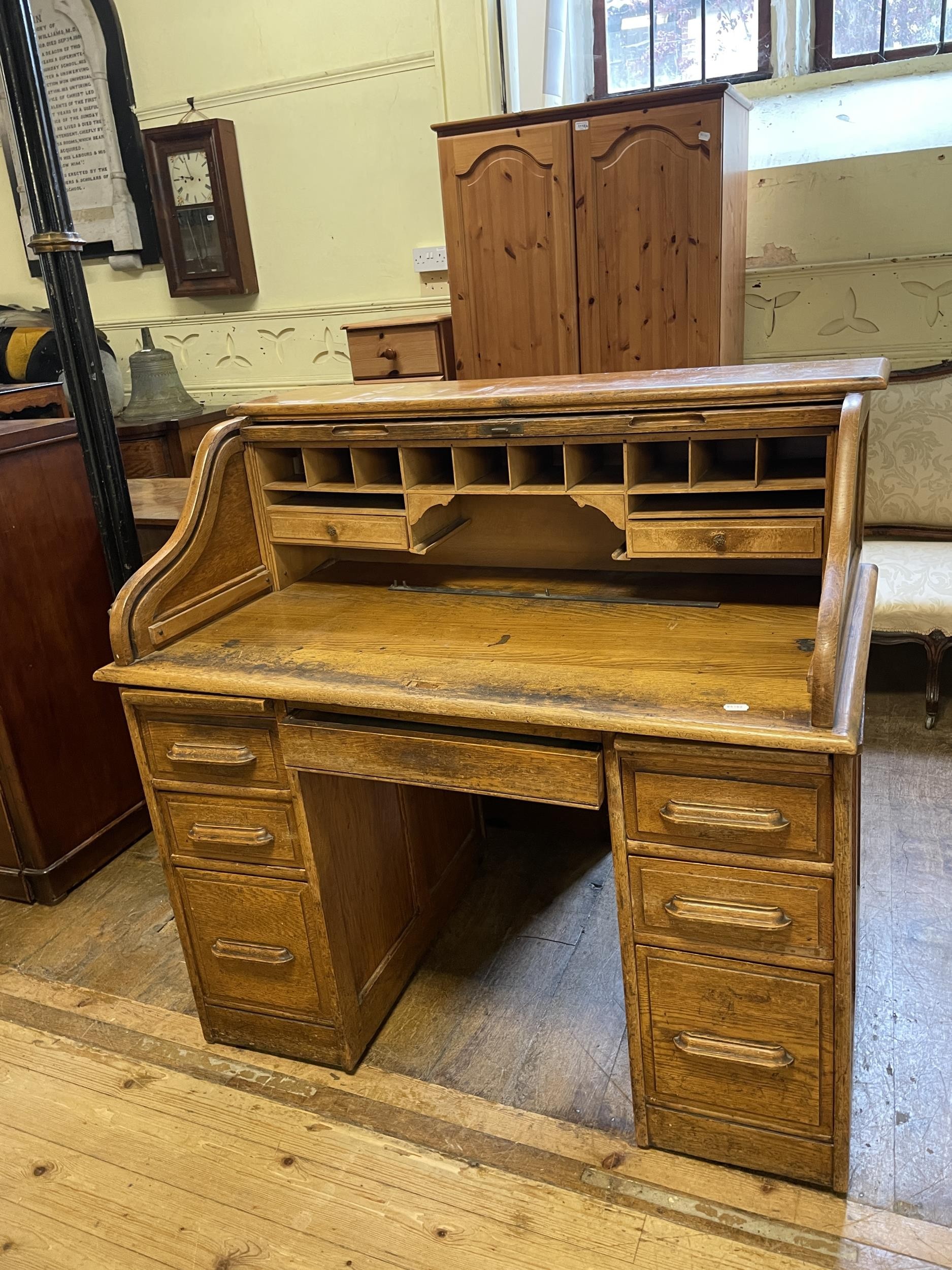 An oak tambour fronted desk, 120 cm wide - Image 2 of 3