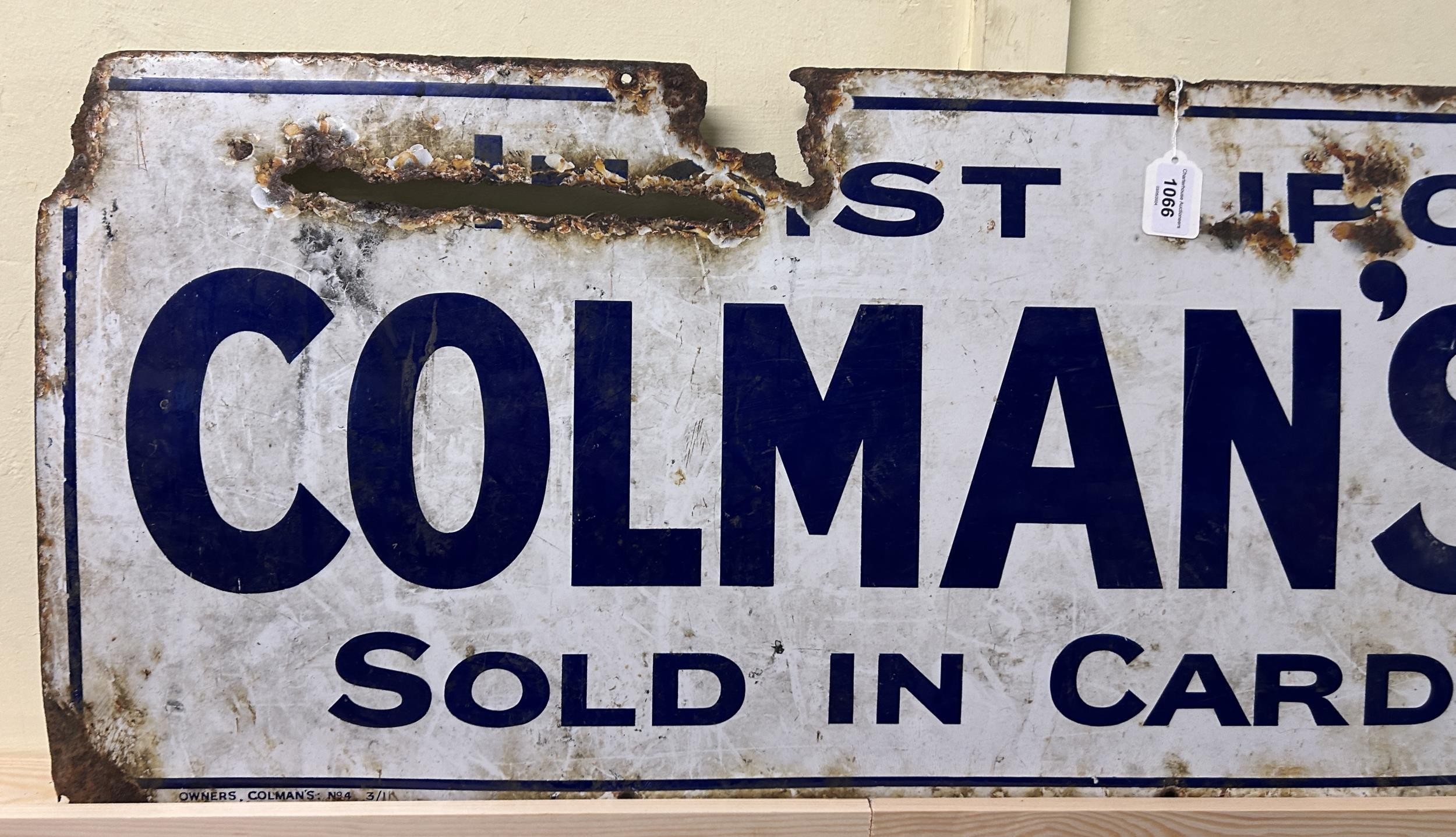 An enamel sign, INSIST ON HAVING COLMAN'S STARCH, SOLD IN CARDBOARD BOXES, 40 x 165 cm - Image 2 of 4