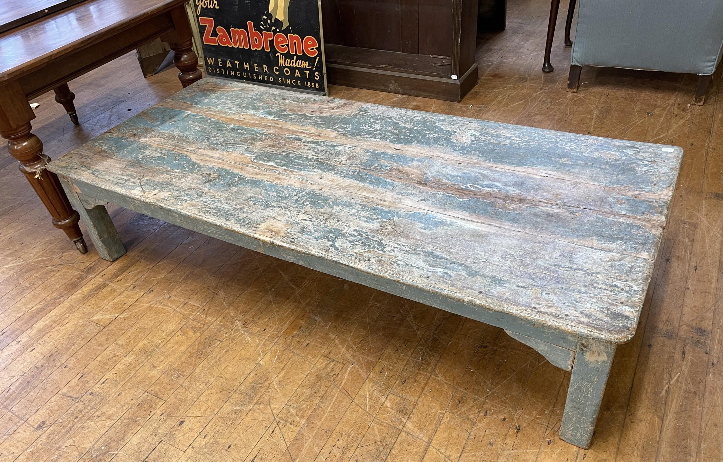 A painted coffee table, the top 191 x 87 cm, 40 cm high