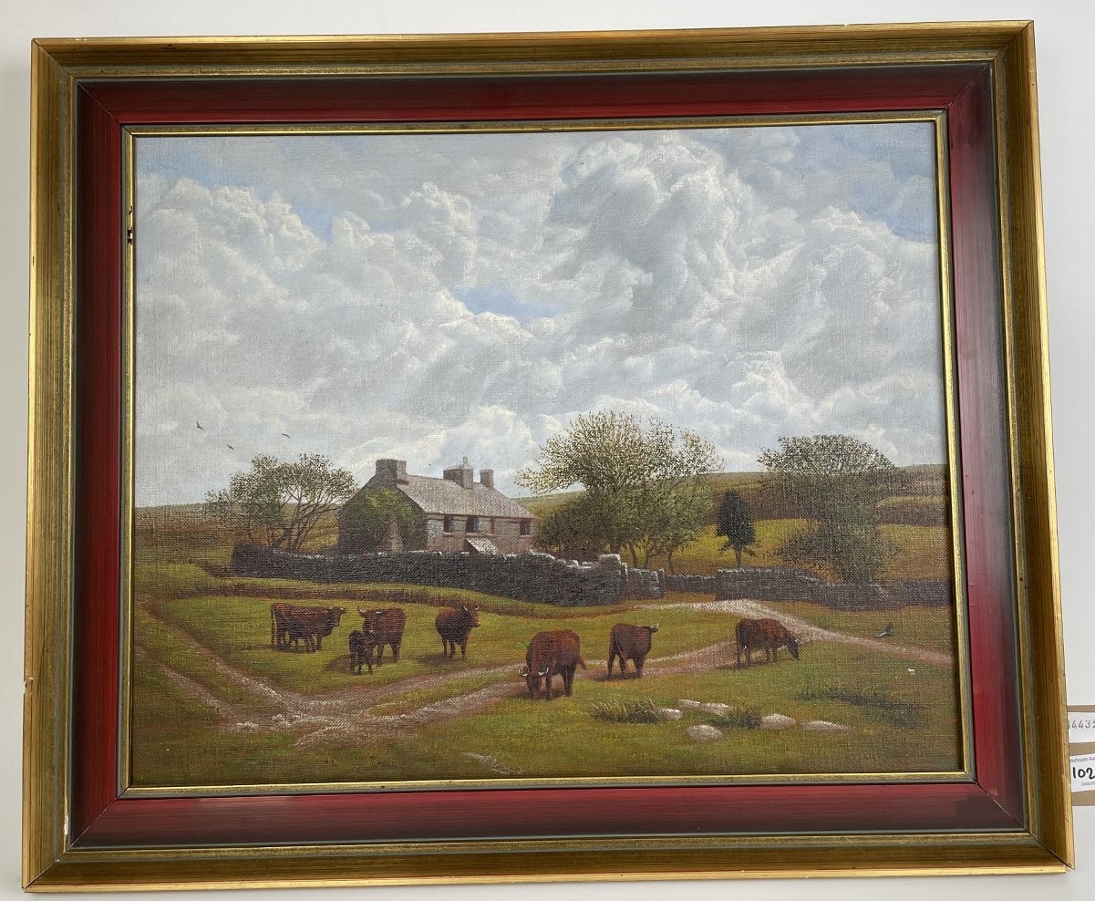 20th century, English school, a farmyard scene with castle, oil on canvas, 40 x 50 cm, an - Image 4 of 9