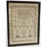 A sampler, AN ADDRESS TO THE DEITY, initialled AW, 1932, framed and glazed, 66 x 47 cm