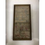 A sampler, by Sarah Deacon, dated 1766, 30 x 14 cm