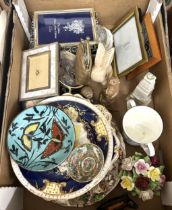 A Continental bowl, decorated butterflies, and assorted other items (box)