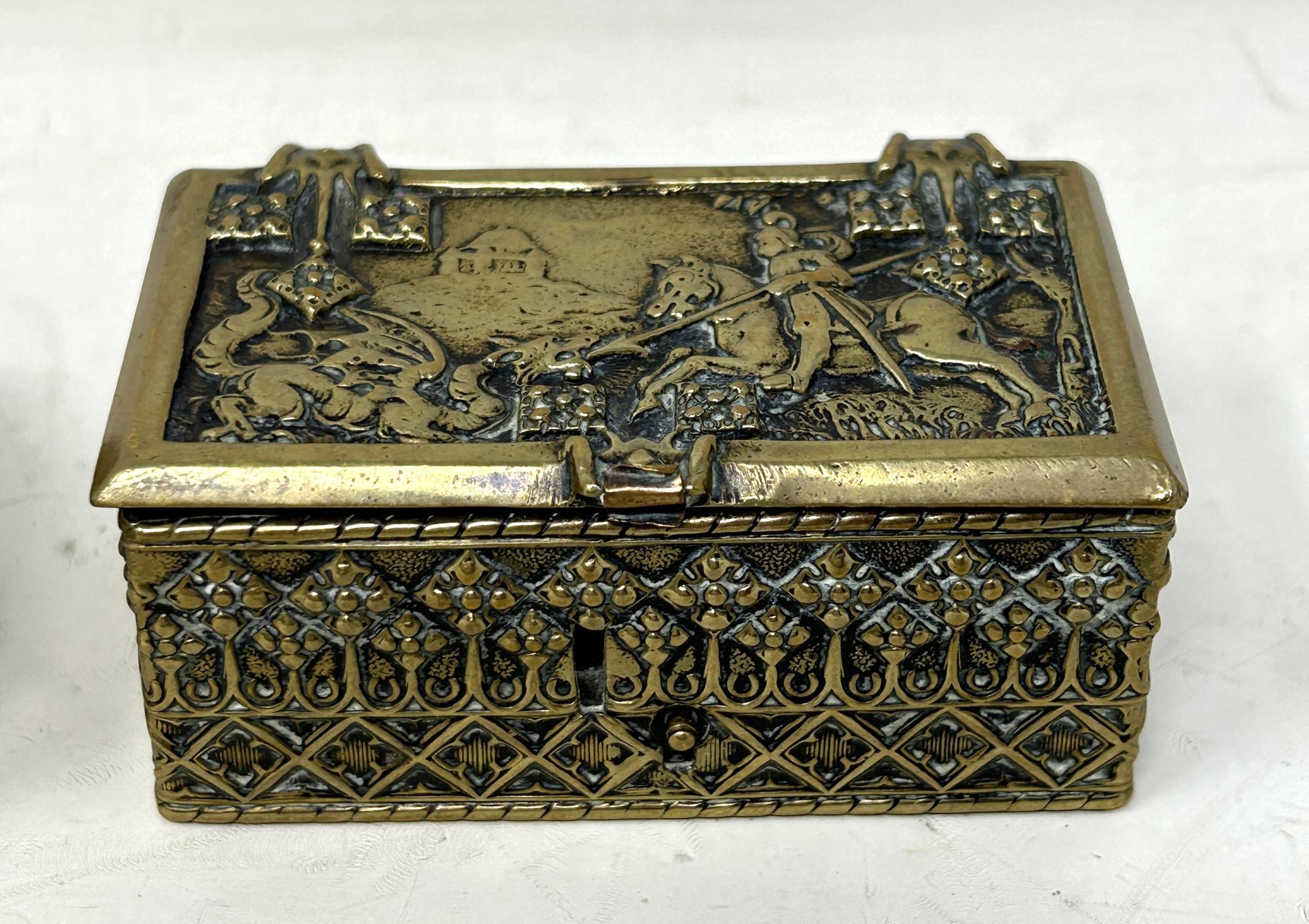 A 19th century stamp box, decorated St George and the Dragon, assorted medical instruments, and a - Image 2 of 8