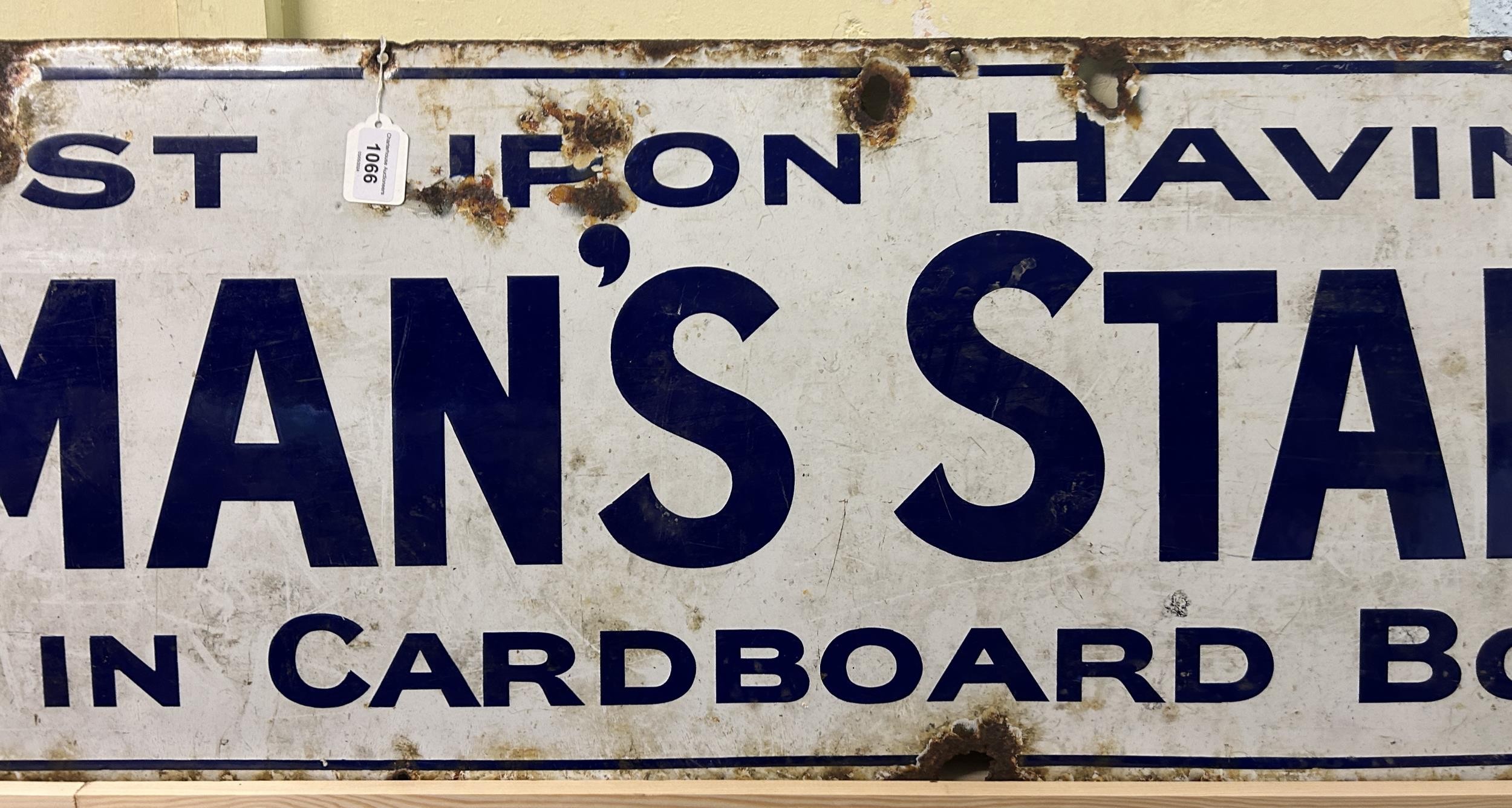 An enamel sign, INSIST ON HAVING COLMAN'S STARCH, SOLD IN CARDBOARD BOXES, 40 x 165 cm - Image 3 of 4