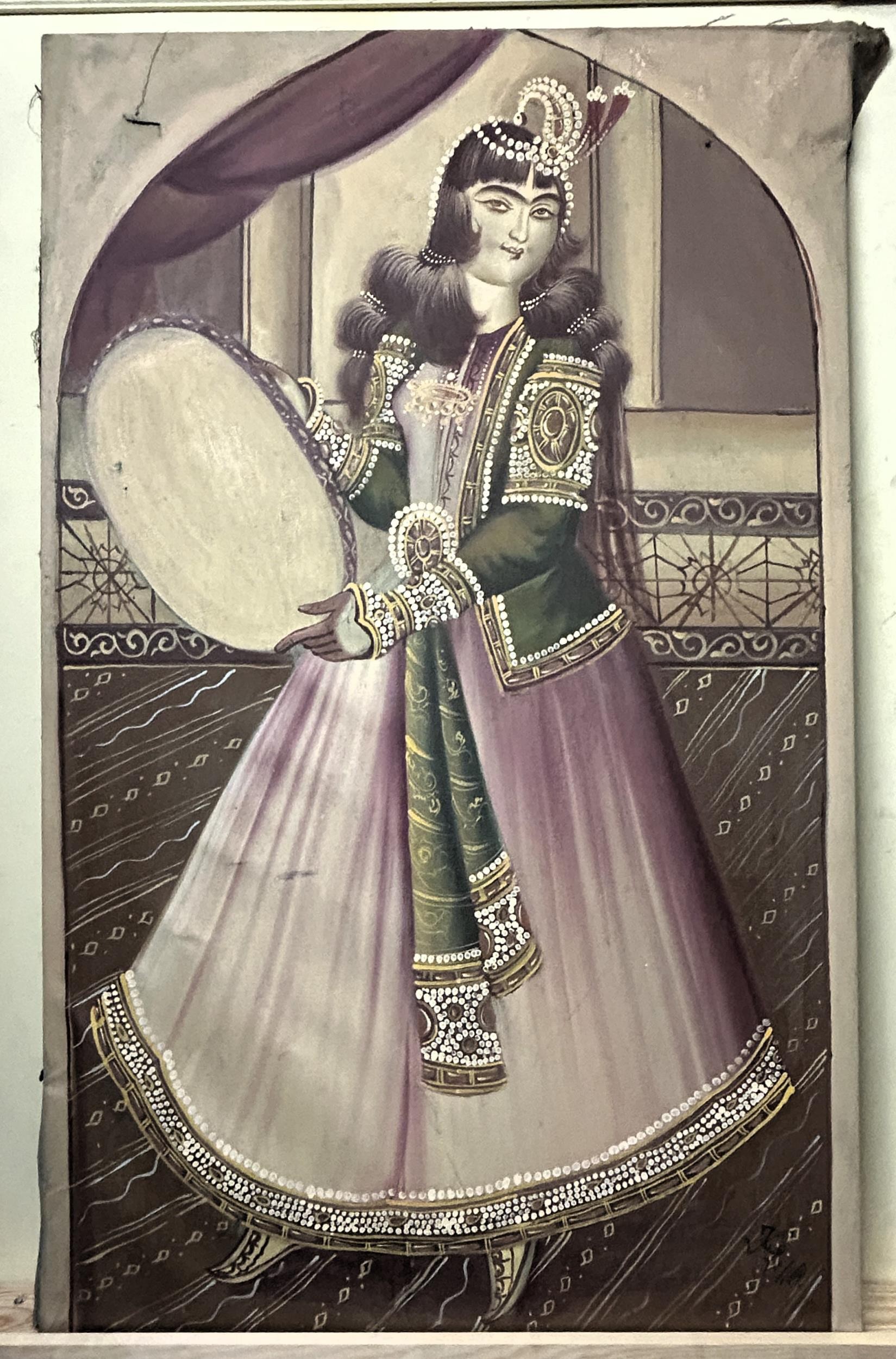 An Indian painting of a lady, oil on canvas, 160 x 67 cm