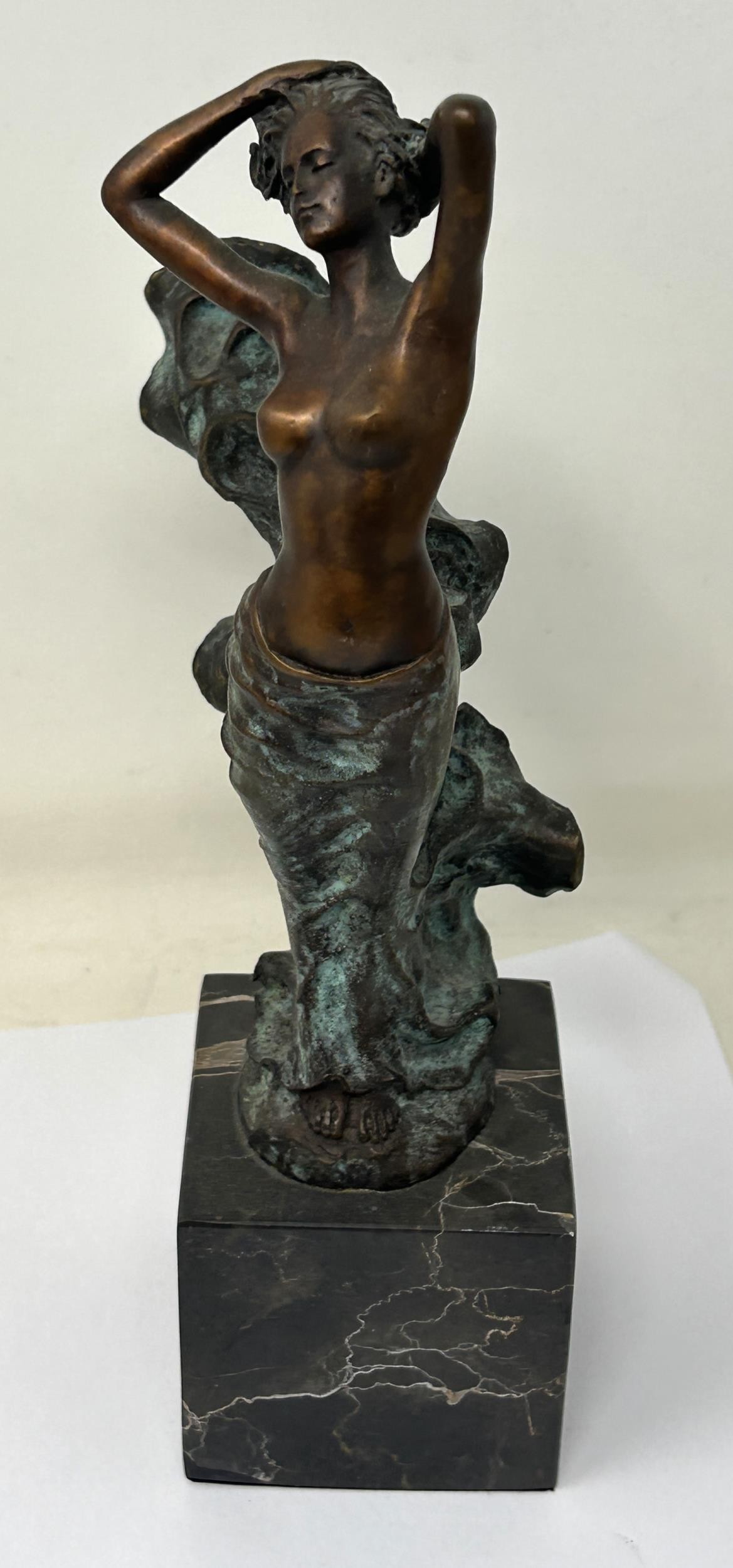 A 20th century bronze figure, of a nude, on a marble base, 30 cm high and another (2) - Image 7 of 7