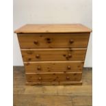 A pine chest, 81 cm wide, a pair of bedside chests, and a wardrobe (4)