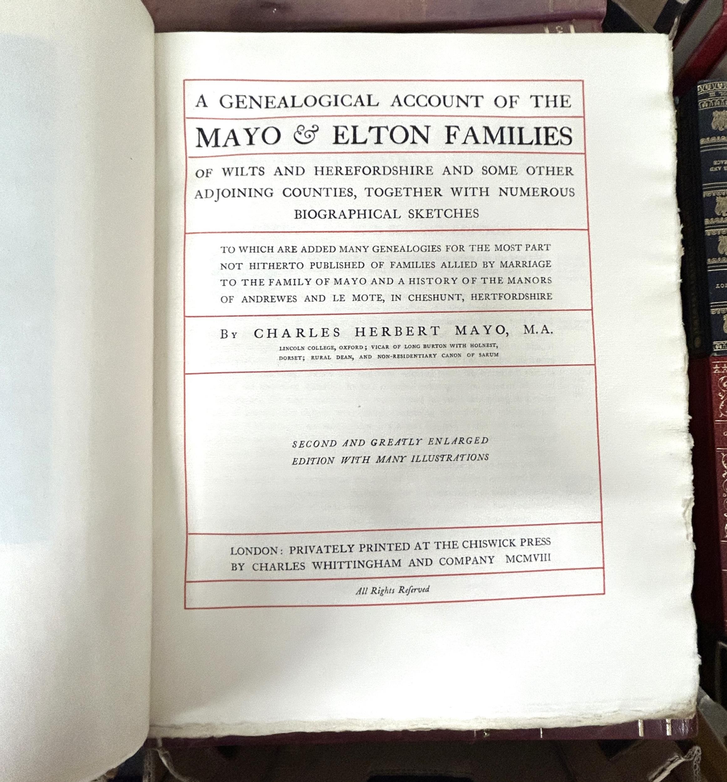 Herbert Mayo (Charles), A Genealogical Account Of The Mayo and Elton families, second edition, and - Image 2 of 5