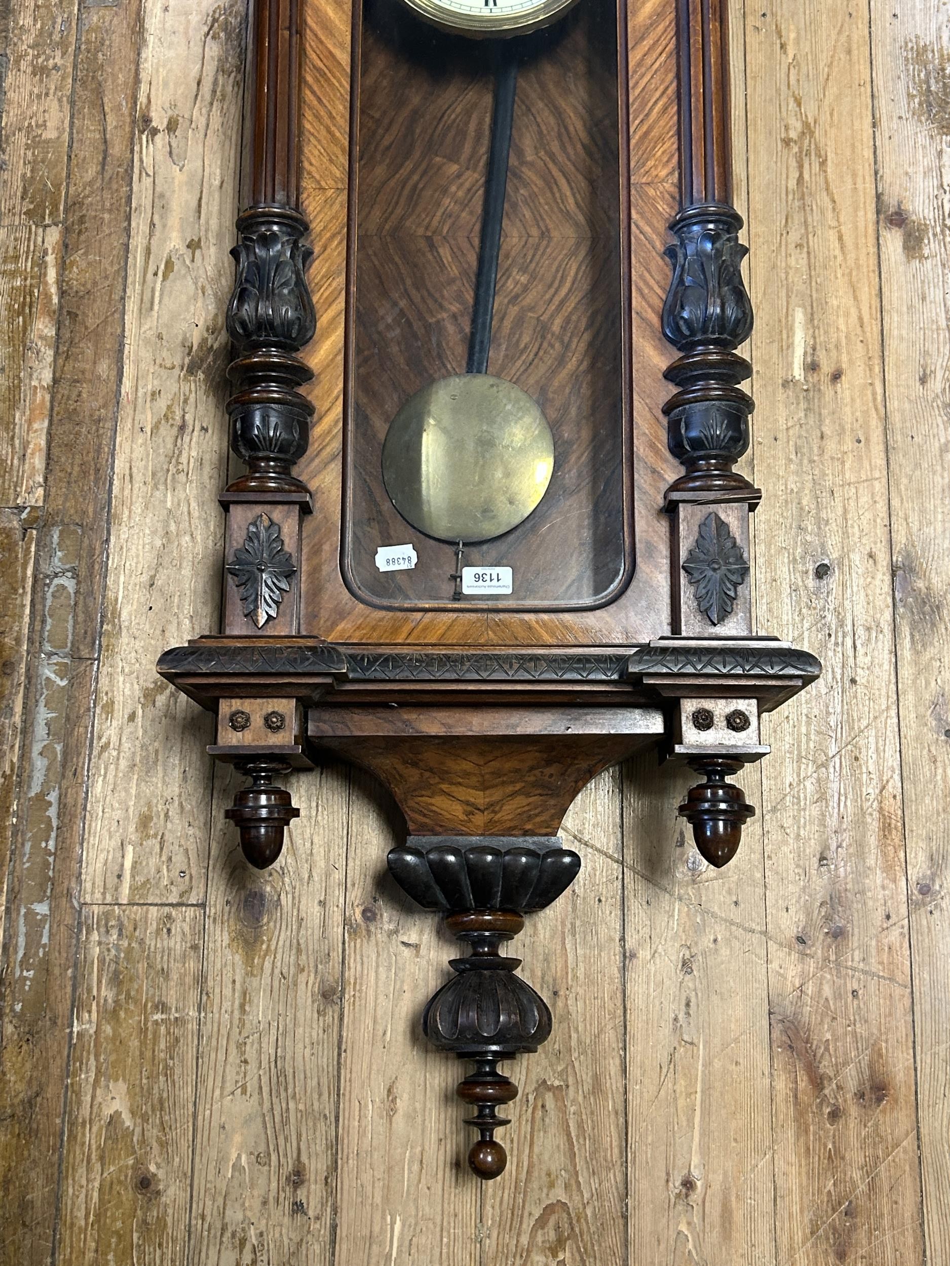 A Vienna regulator style wall clock, in a walnut case, 152 cm - Bild 2 aus 3