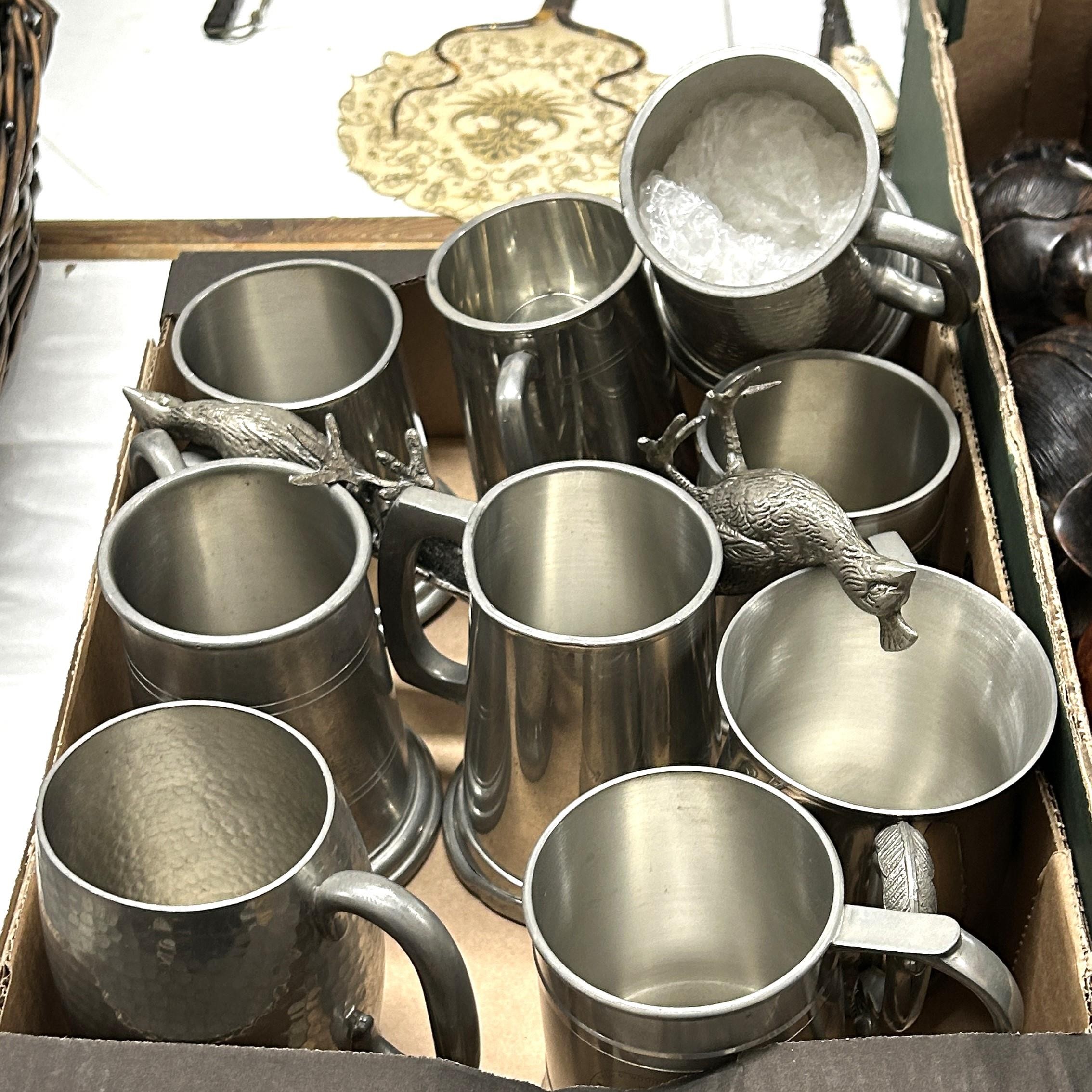 Assorted African carvings, pewter tankards, and assorted silver plate (2 boxes) - Image 3 of 3