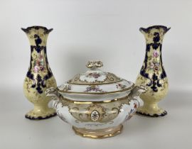 A pair of Continental yellow ground vases, decorated flowers, 21 cm high, and assorted ceramics (