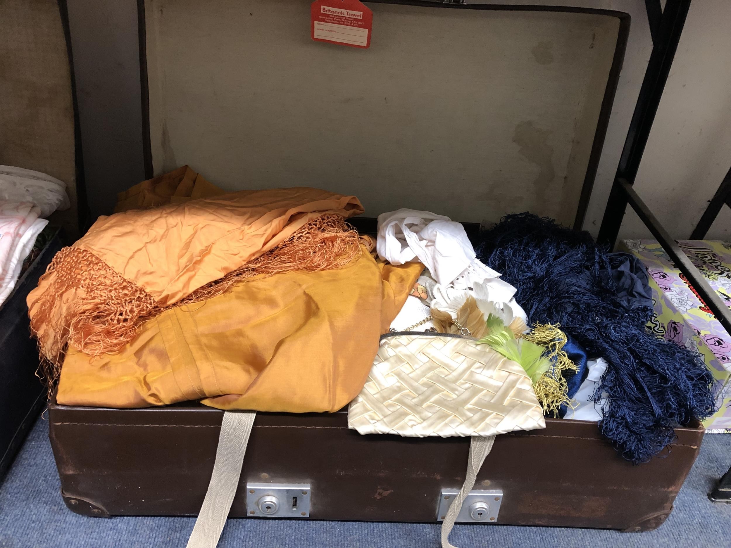 A silk shawl, assorted vintage textiles and costumes (suitcase) - Image 2 of 4