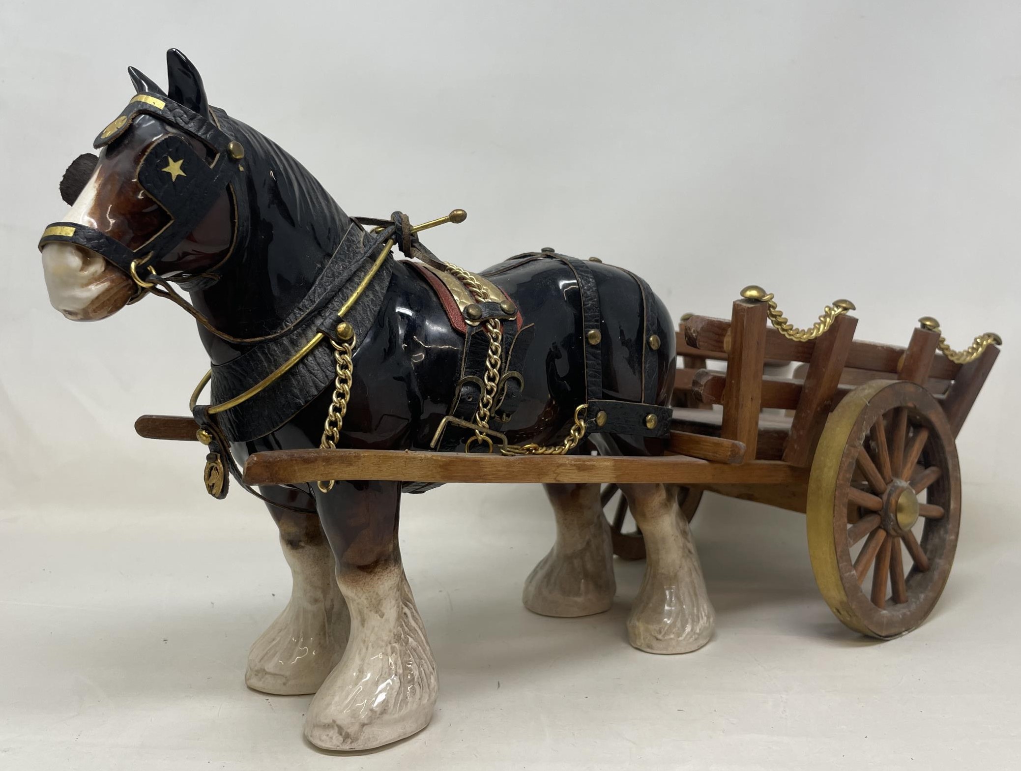 A figure of a shire horse pulling a cart, and assorted other items (5 boxes)