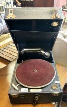 A Milsom's portable gramophone, 28 cm wide
