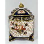 A Royal Crown Derby Imari pattern caddy, retail mark for Tiffany & Co, 8 cm high