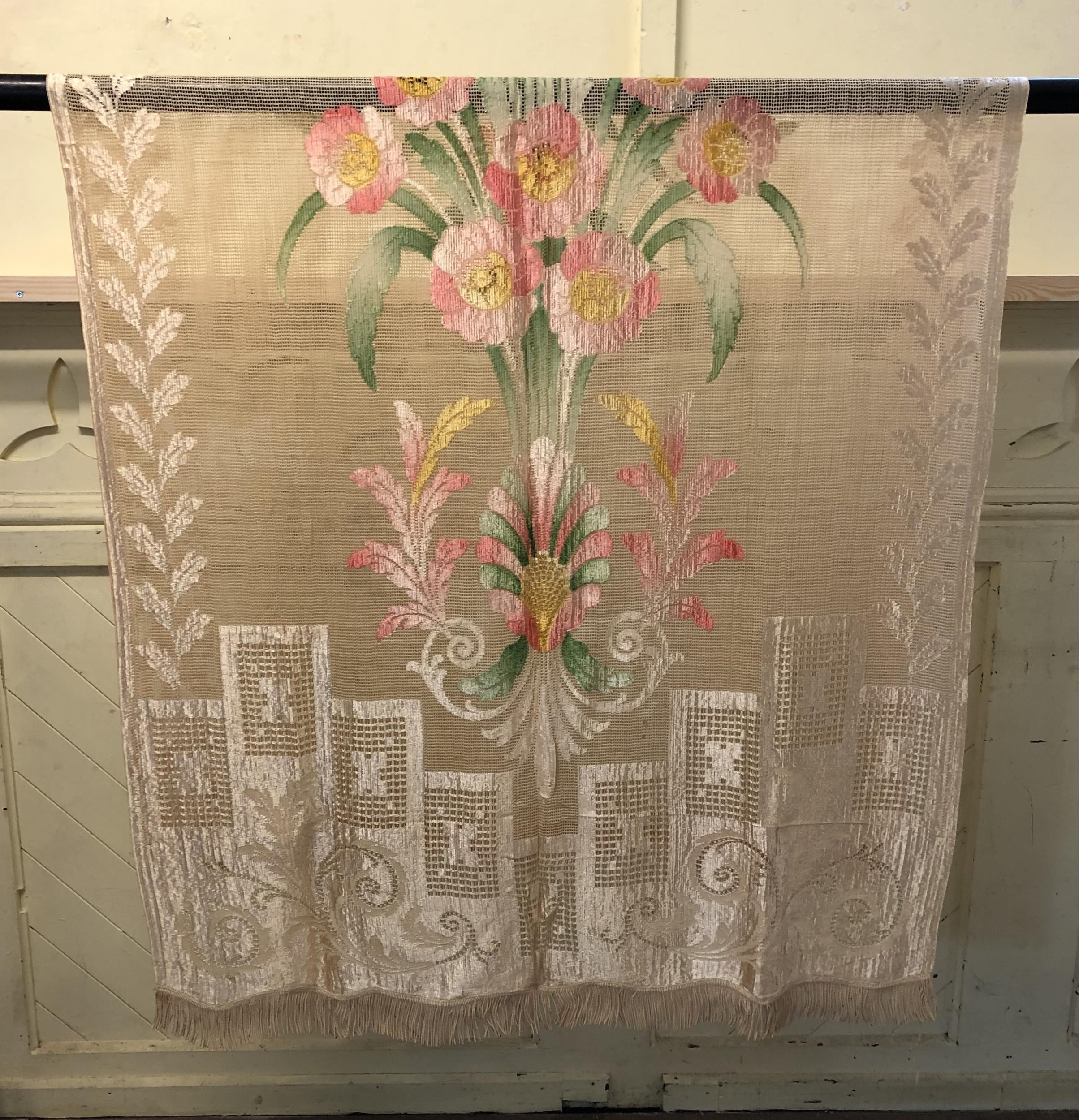 An Art Deco needlework shawl, decorated flowers, 203 x 165 cm