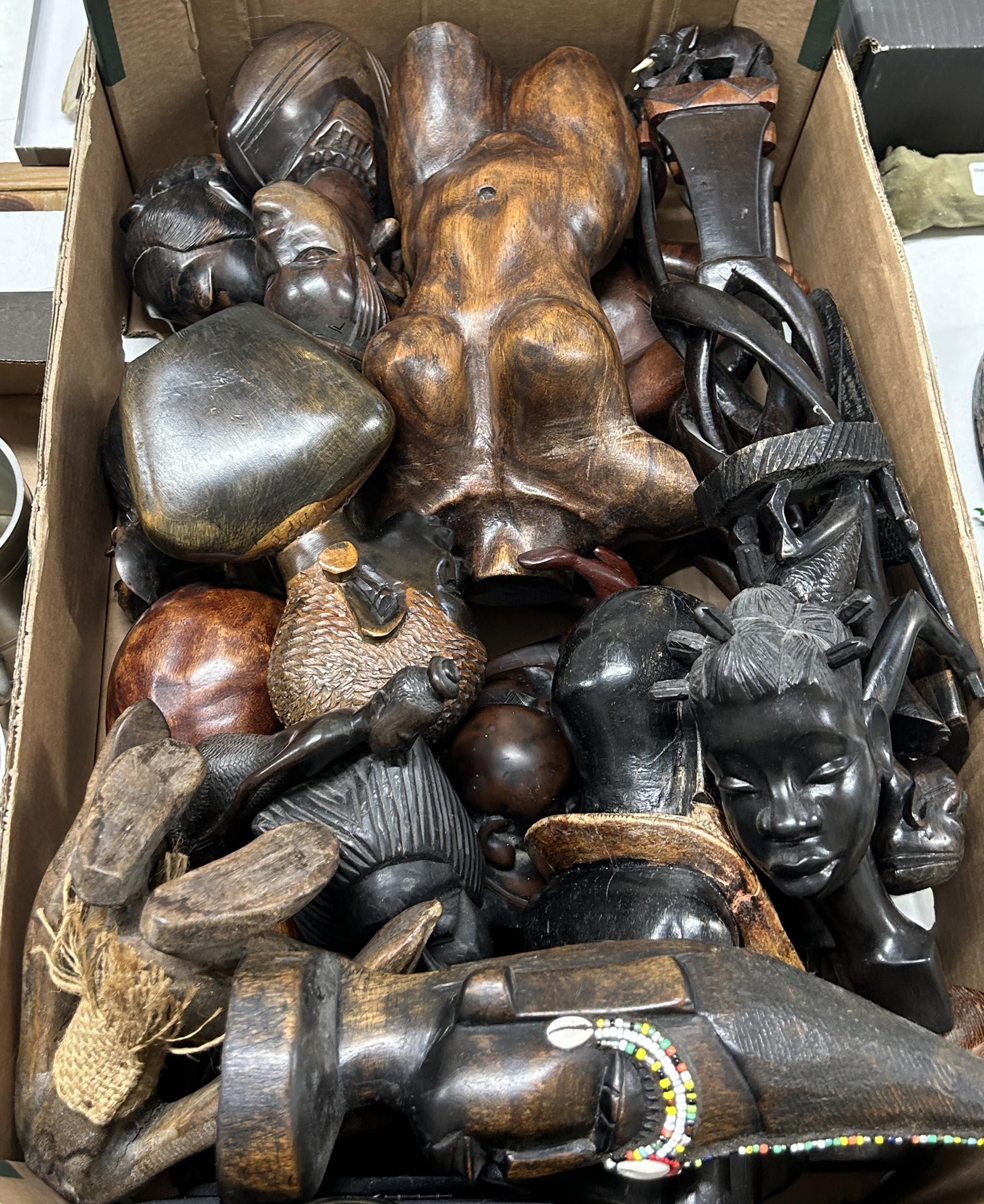 Assorted African carvings, pewter tankards, and assorted silver plate (2 boxes) - Image 2 of 3