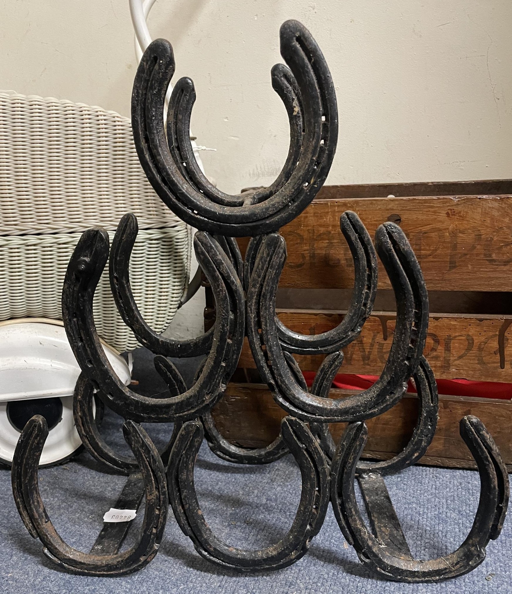 A cast iron animal trough, a wine holder in the form of horseshoes, a doll's pram and other items ( - Image 2 of 2