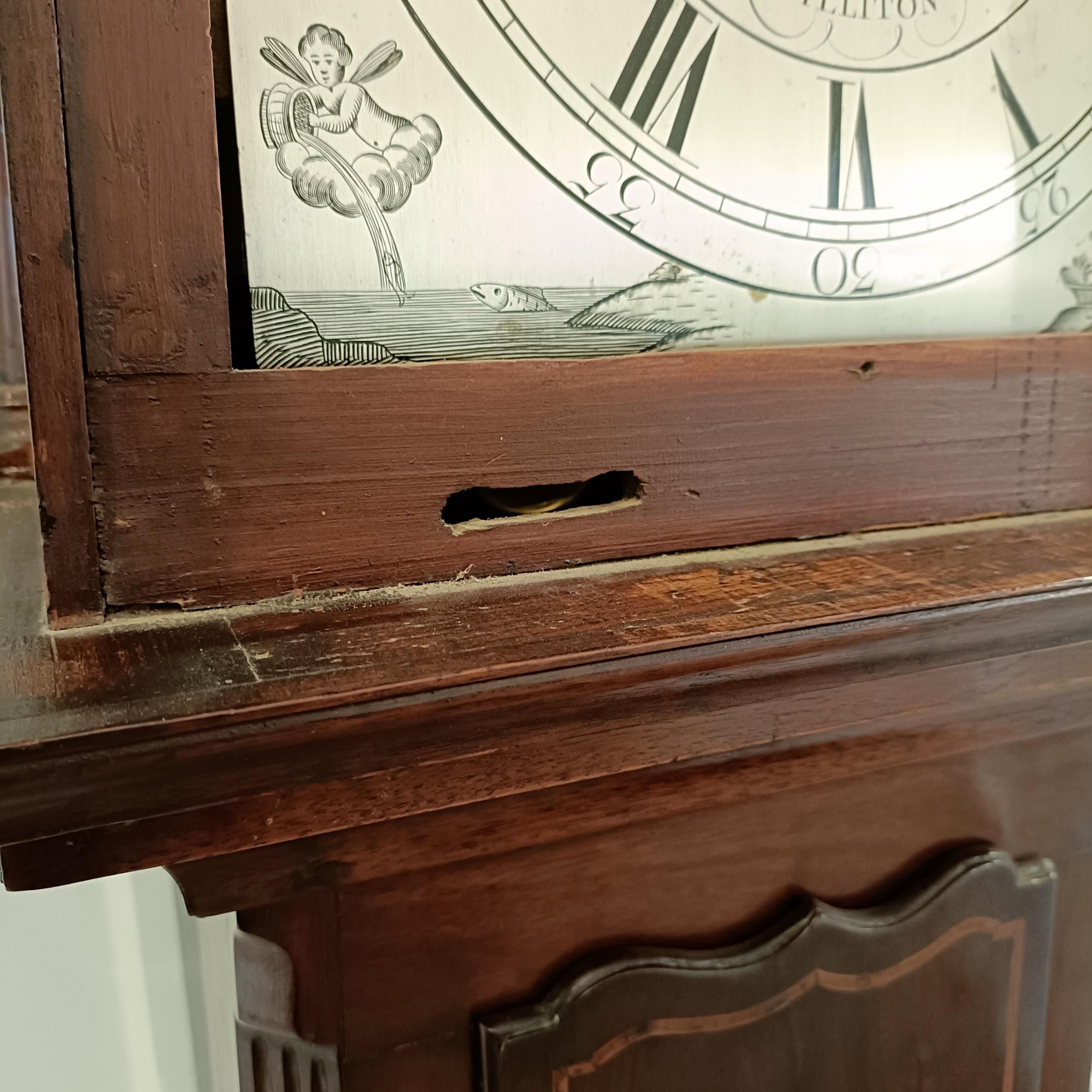 A longcase clock, the 30 cm arched square silvered dial, signed E D W Hunt, Williton, the chapter - Image 7 of 12