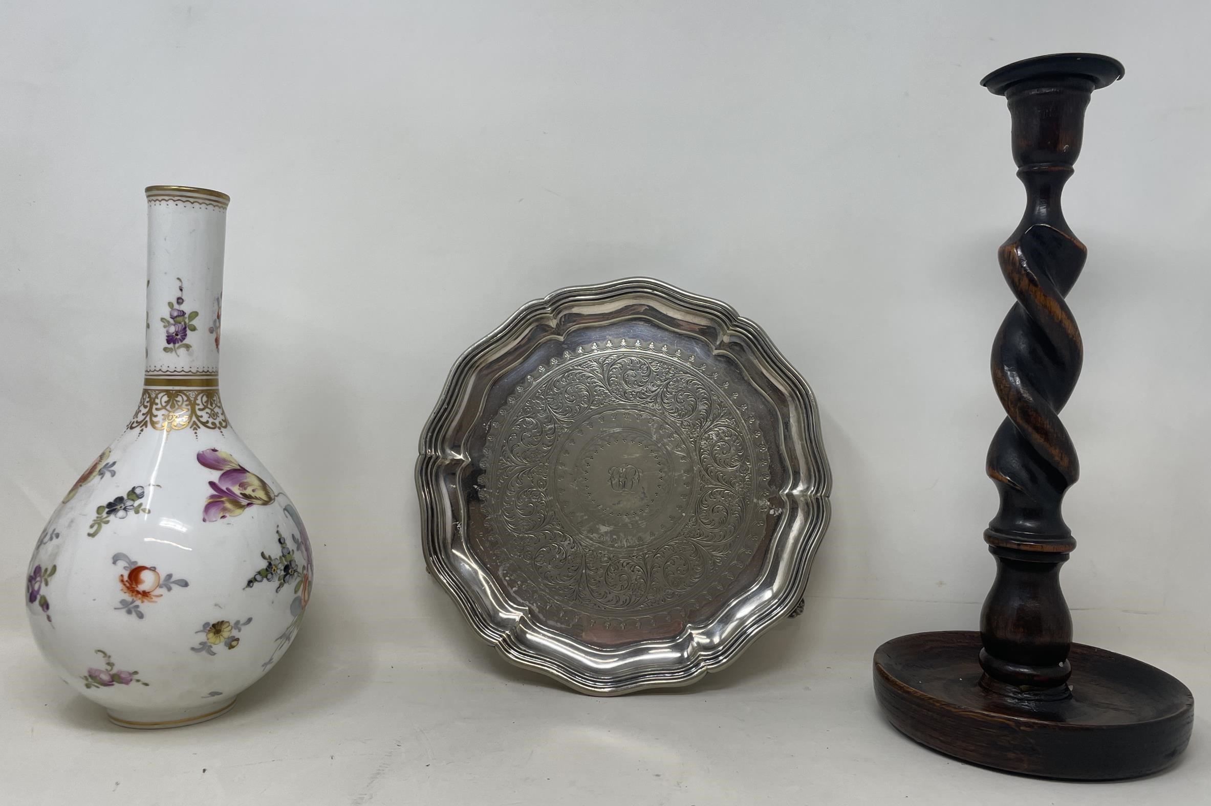 A Dresden bottle vase, assorted other ceramics and silver plate (2 boxes)
