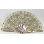 A mother of pearl fan, the lace applied paper festoons, 24 cm