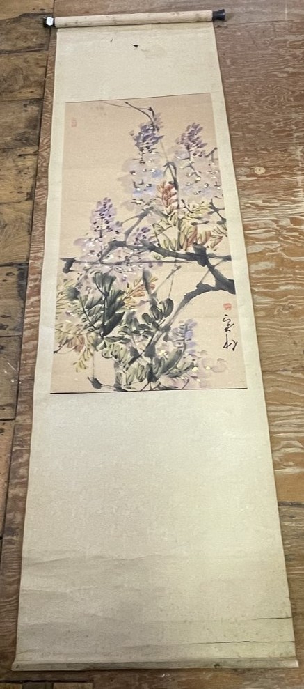 A Chinese scroll print some tears, browning/foxing and creases - Image 2 of 2