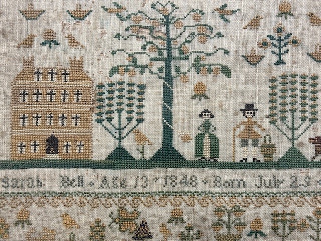 A 19th century sampler, by Sarah Bell, aged 13, born July 25 1848, 34.5 x 24.5 cm Provenance: - Image 2 of 3