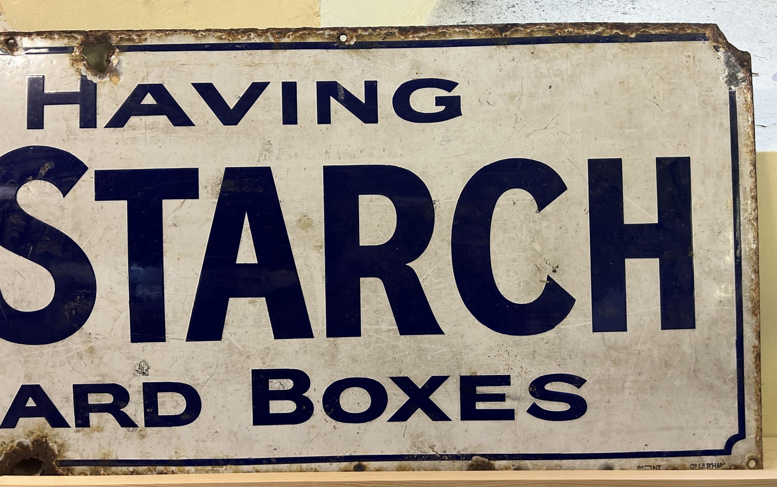 An enamel sign, INSIST ON HAVING COLMAN'S STARCH, SOLD IN CARDBOARD BOXES, 40 x 165 cm - Image 4 of 4