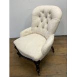 A button back nursing chair, two mahogany armchairs, and a Windsor chair