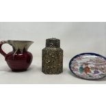 A silver plated tea caddy, assorted ceramics, glass and other items (4 boxes)