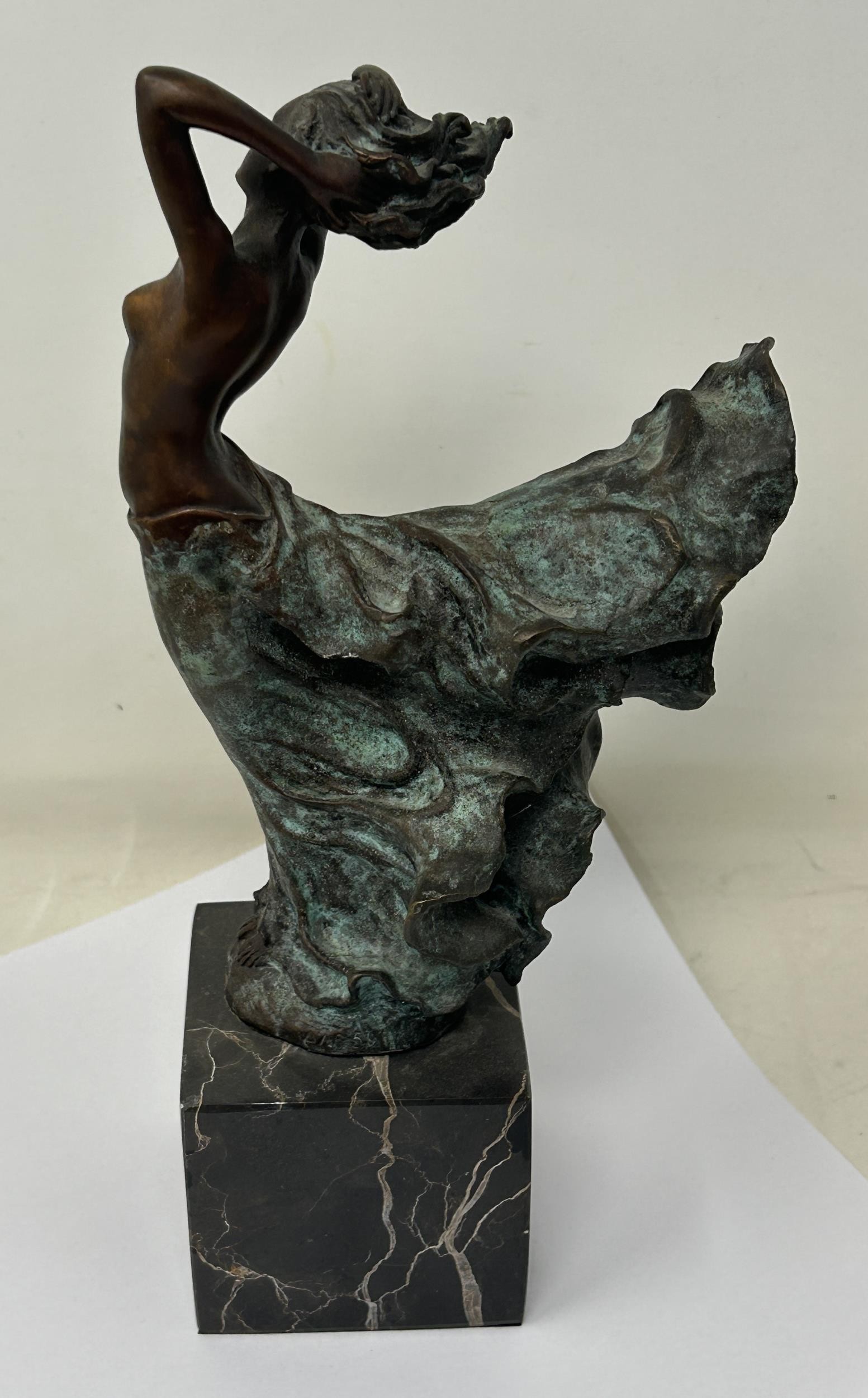 A 20th century bronze figure, of a nude, on a marble base, 30 cm high and another (2) - Image 3 of 7