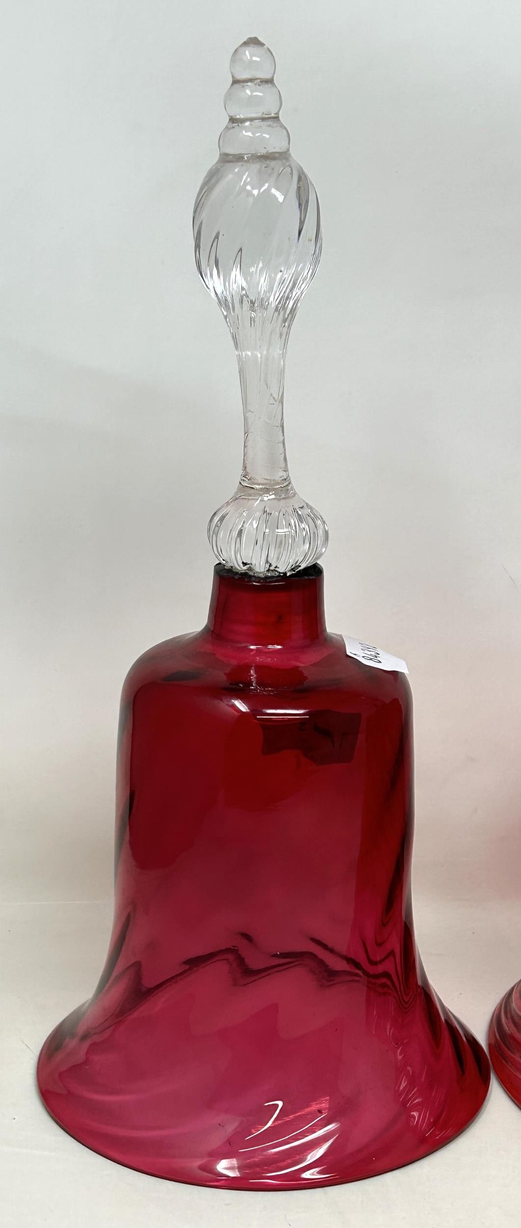A cranberry and clear glass bell, 34 cm high, and two others, all lacking ringers (3) - Image 2 of 5