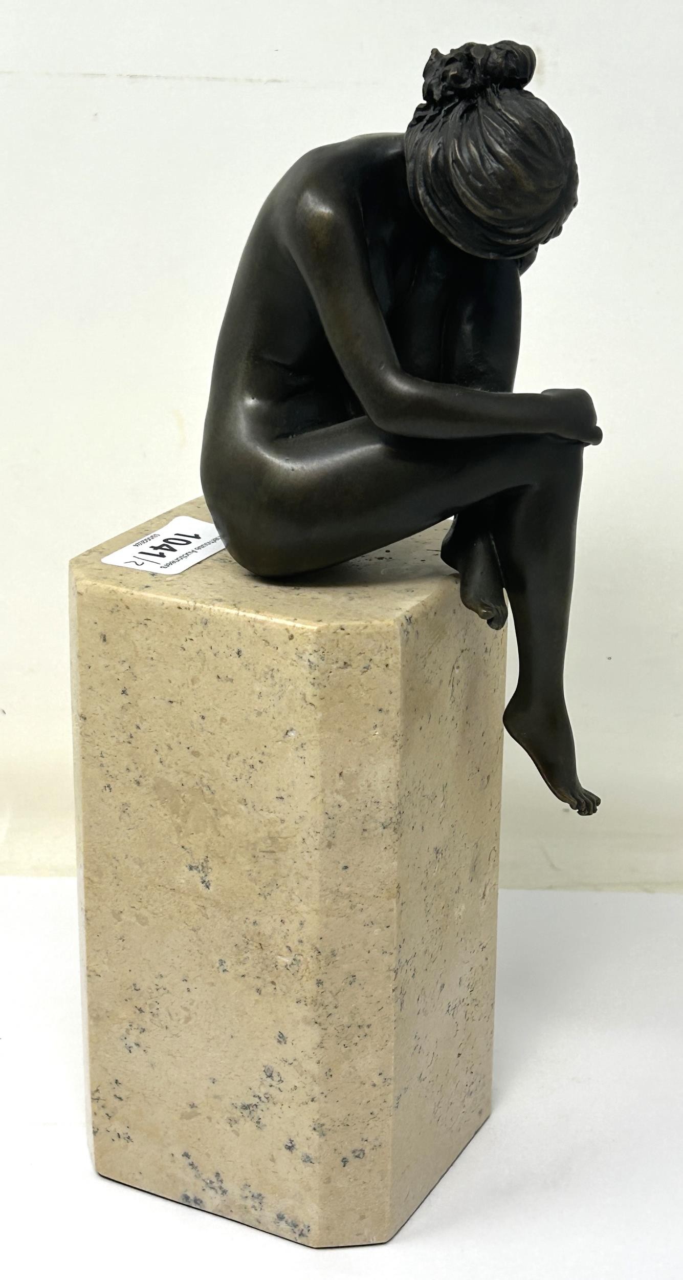 A 20th century bronze figure, of a nude, on a marble base, 30 cm high and another (2) - Image 4 of 7