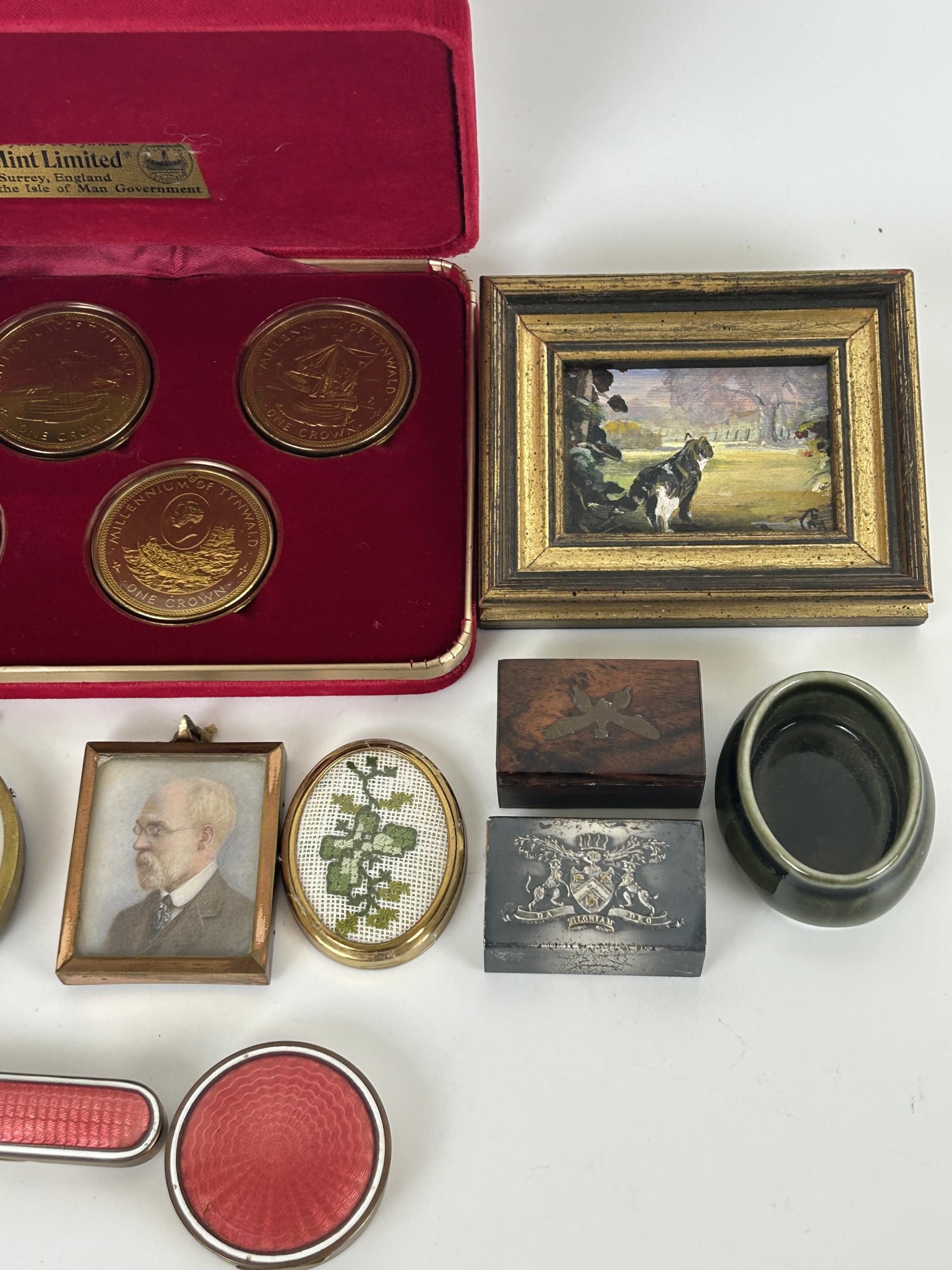 A gilt metal and enamel box, a set of coins and other items - Image 4 of 4