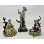 Assorted glassware and three figures (box)