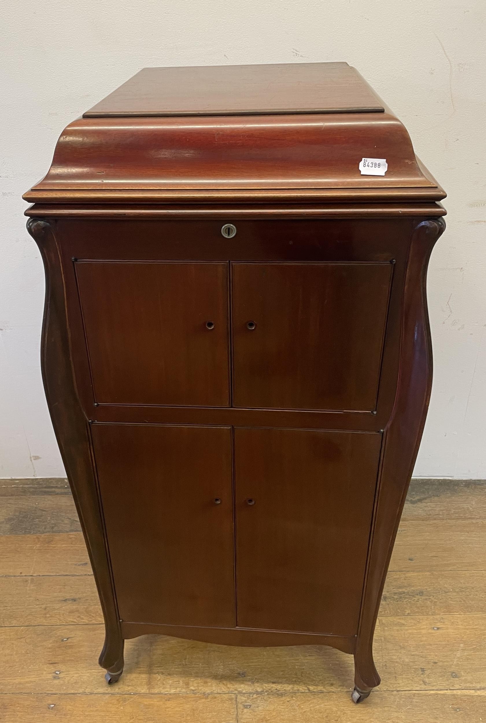 A mahogany gramophone case, lacking gramophone, 50 cm wide