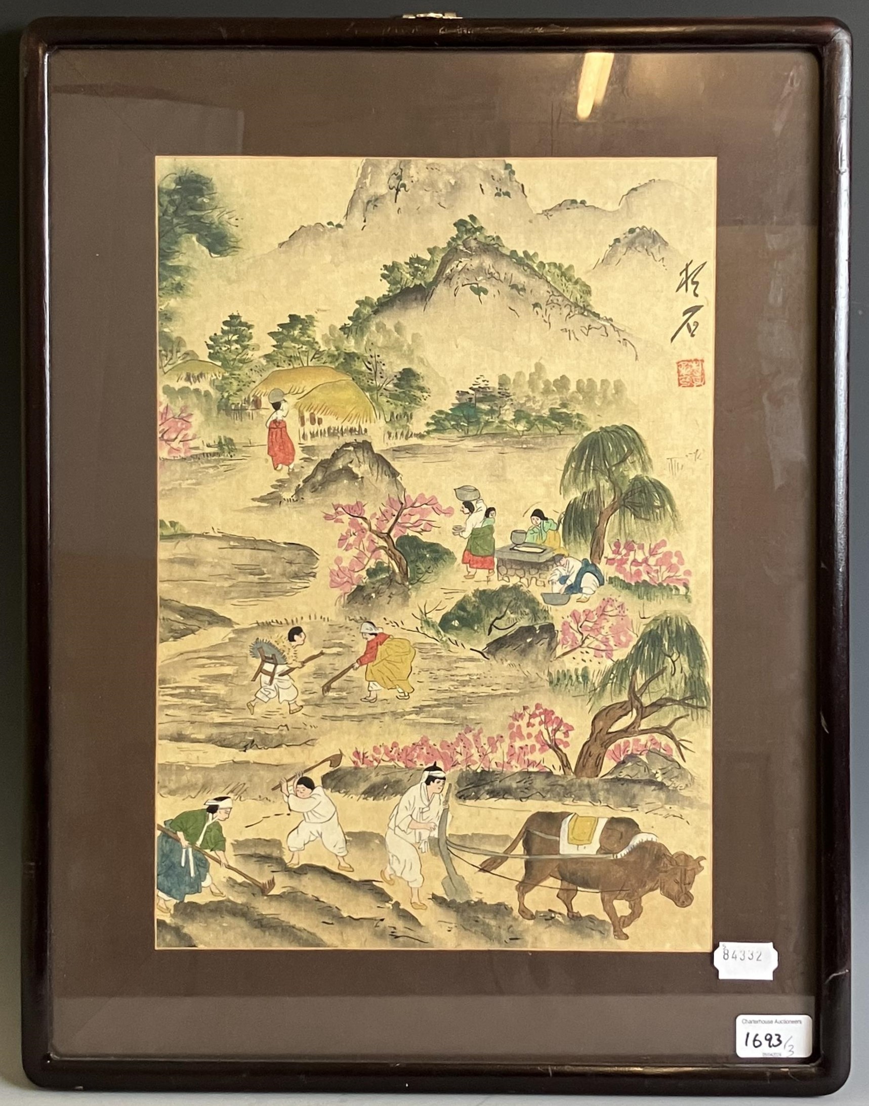 A Japanese fan picture, 50 cm wide, and a modern Japanese print, 33 x 50, a modern Chinese - Image 11 of 11