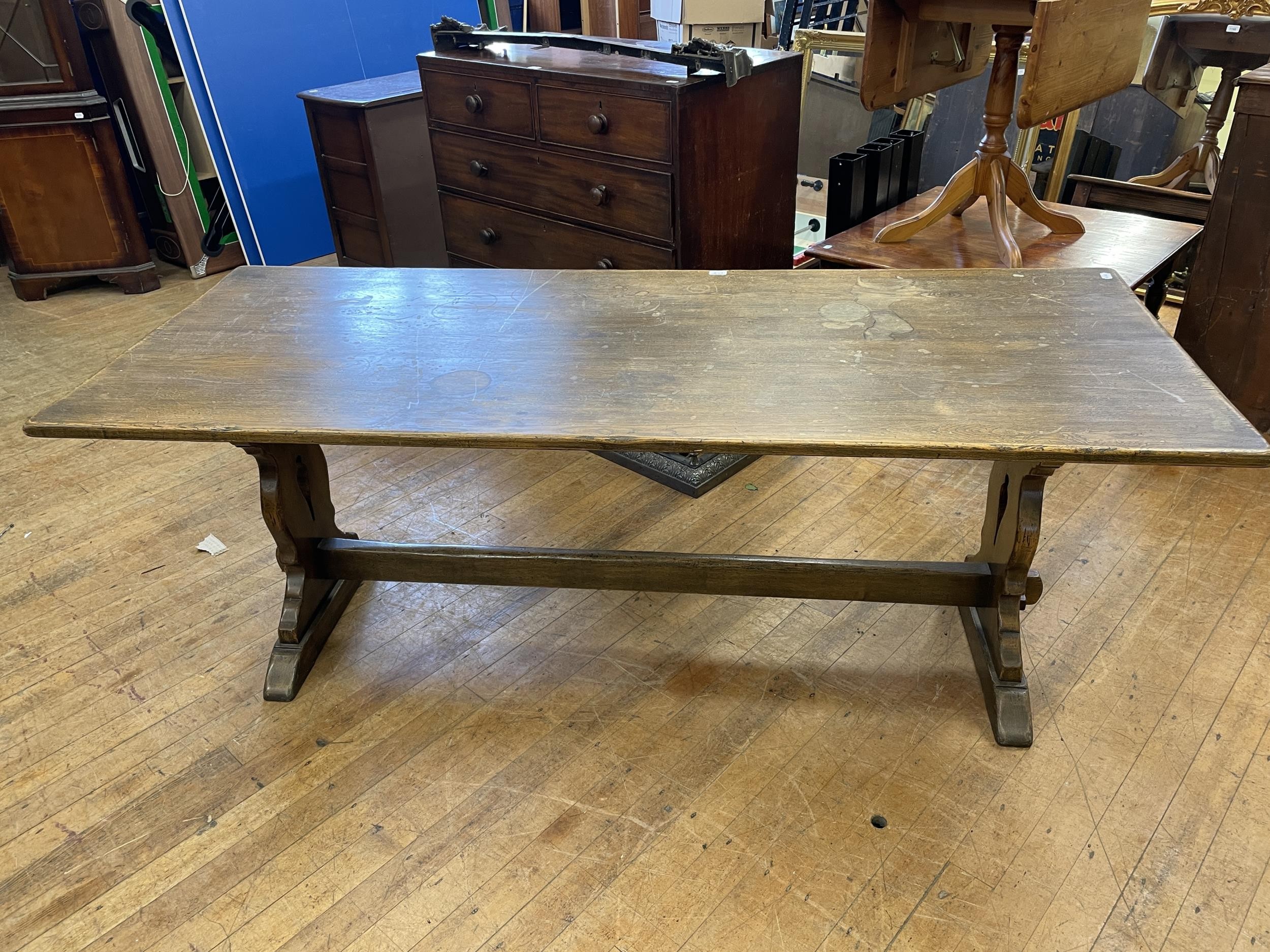 An oak refectory dining table, 210 x 80 cm
