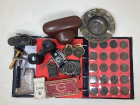 An album of coins, a camera, and assorted other items (box)
