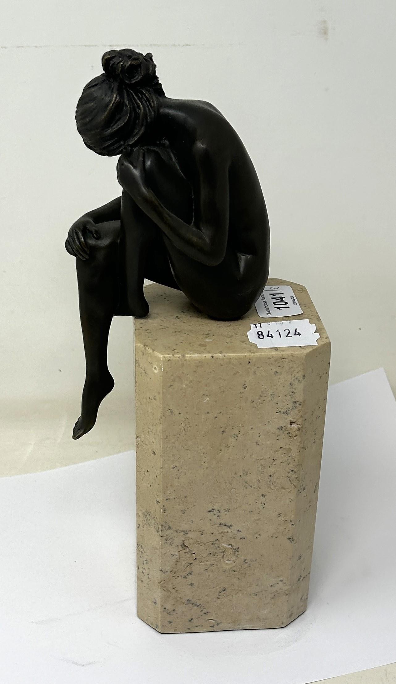 A 20th century bronze figure, of a nude, on a marble base, 30 cm high and another (2) - Image 6 of 7