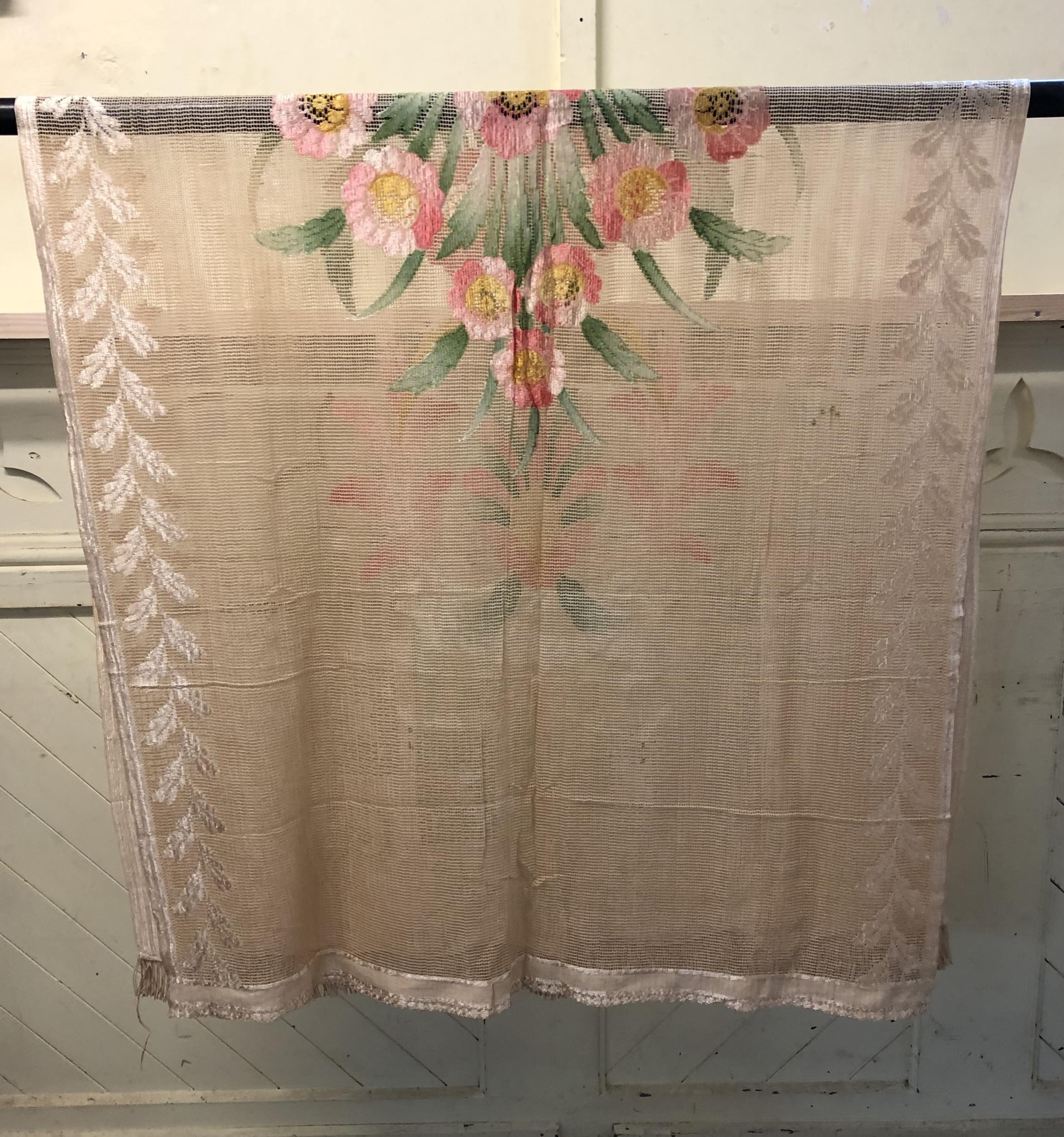 An Art Deco needlework shawl, decorated flowers, 203 x 165 cm - Image 2 of 3
