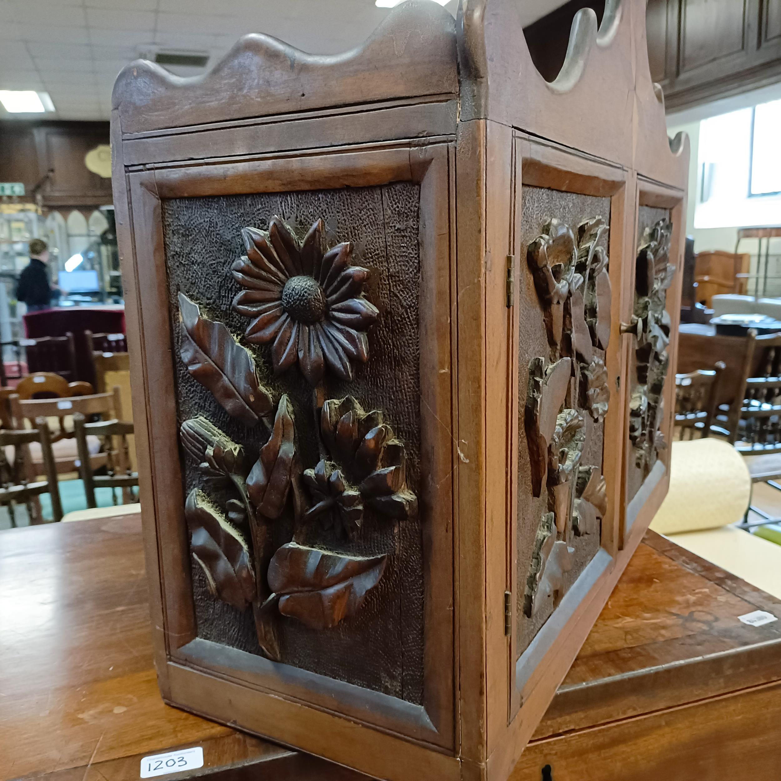 A walnut cupboard, decorated with carved flowers, 54 x 64 cm - Image 4 of 10