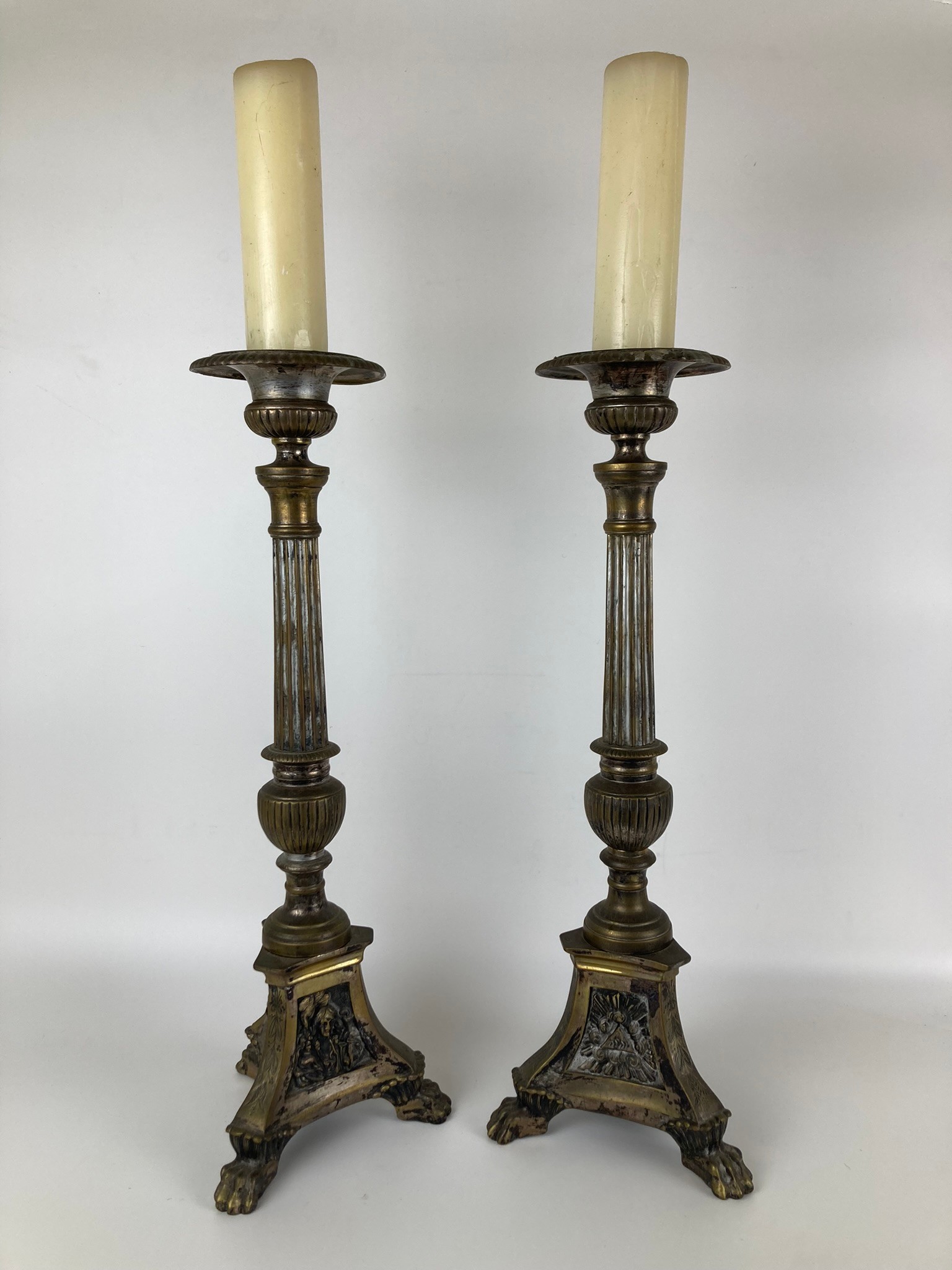 A pair of brass pricket candlesticks, 62 cm high - Image 3 of 3