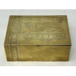 A Russian brass table cigarette box, 13 cm wide